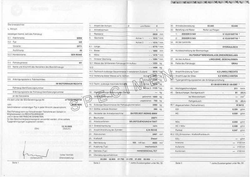 Comment commander le certificat de conformité Bmw  ?