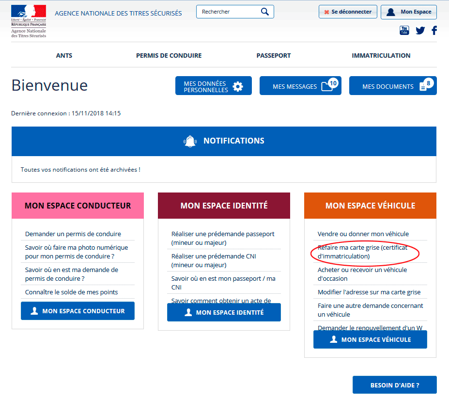 Demande de  carte grise gratuit en ligne